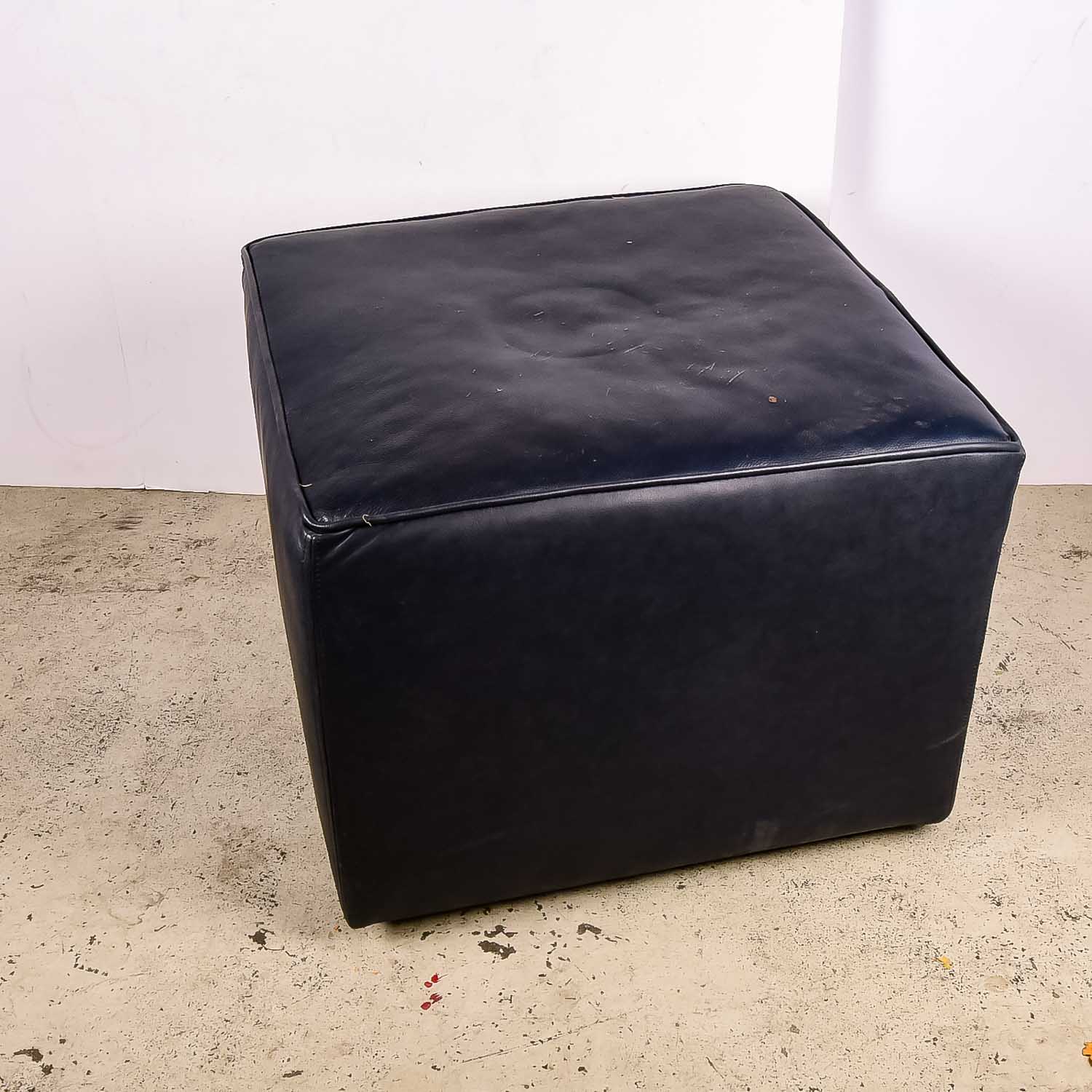Navy Leather Ottoman