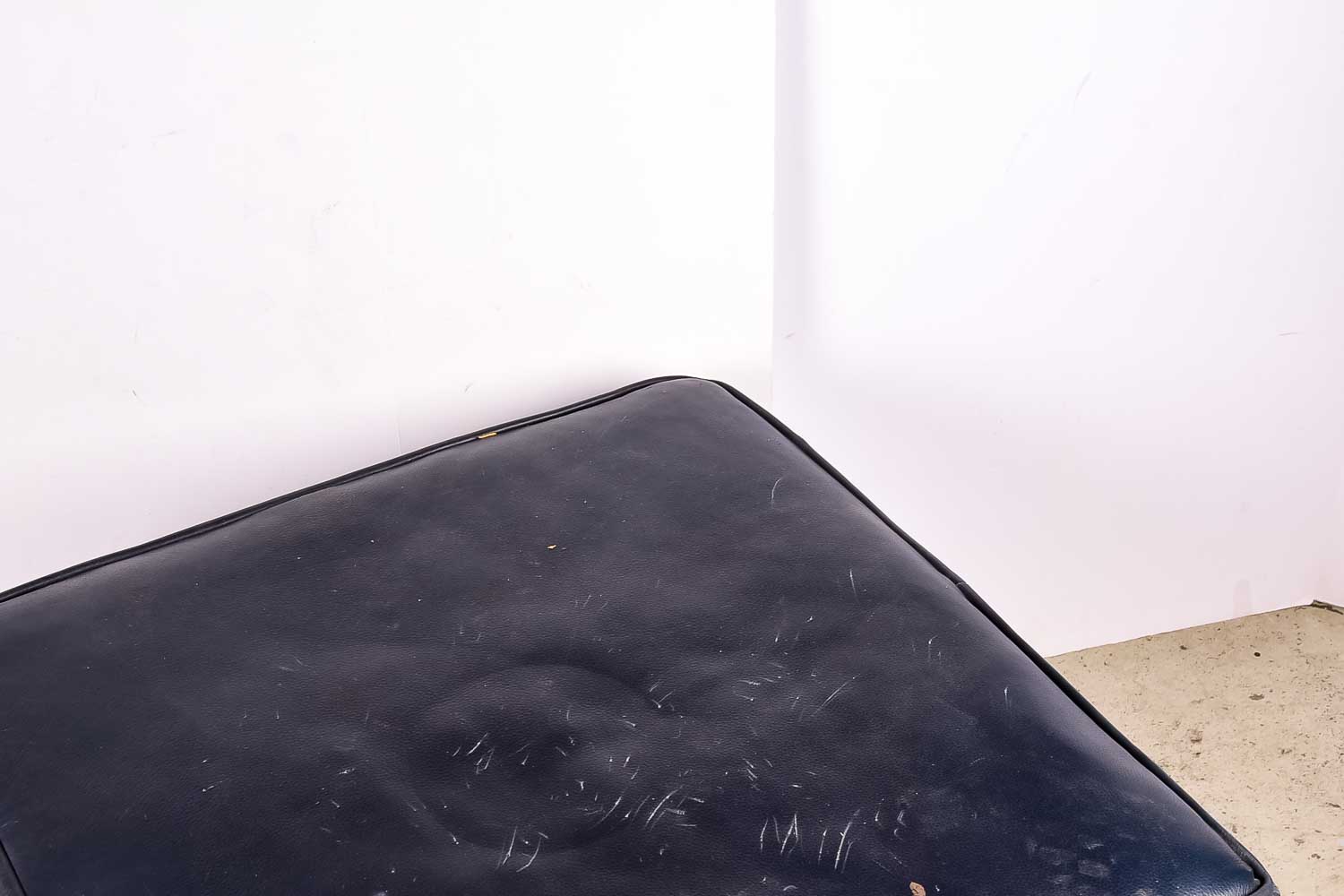 Navy Leather Ottoman