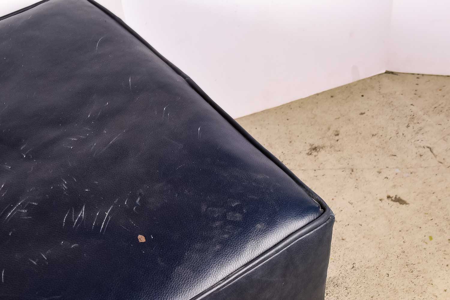 Navy Leather Ottoman