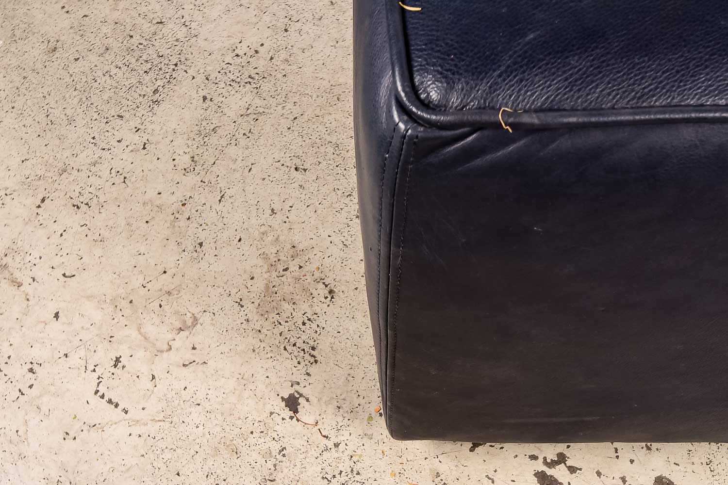 Navy Leather Ottoman