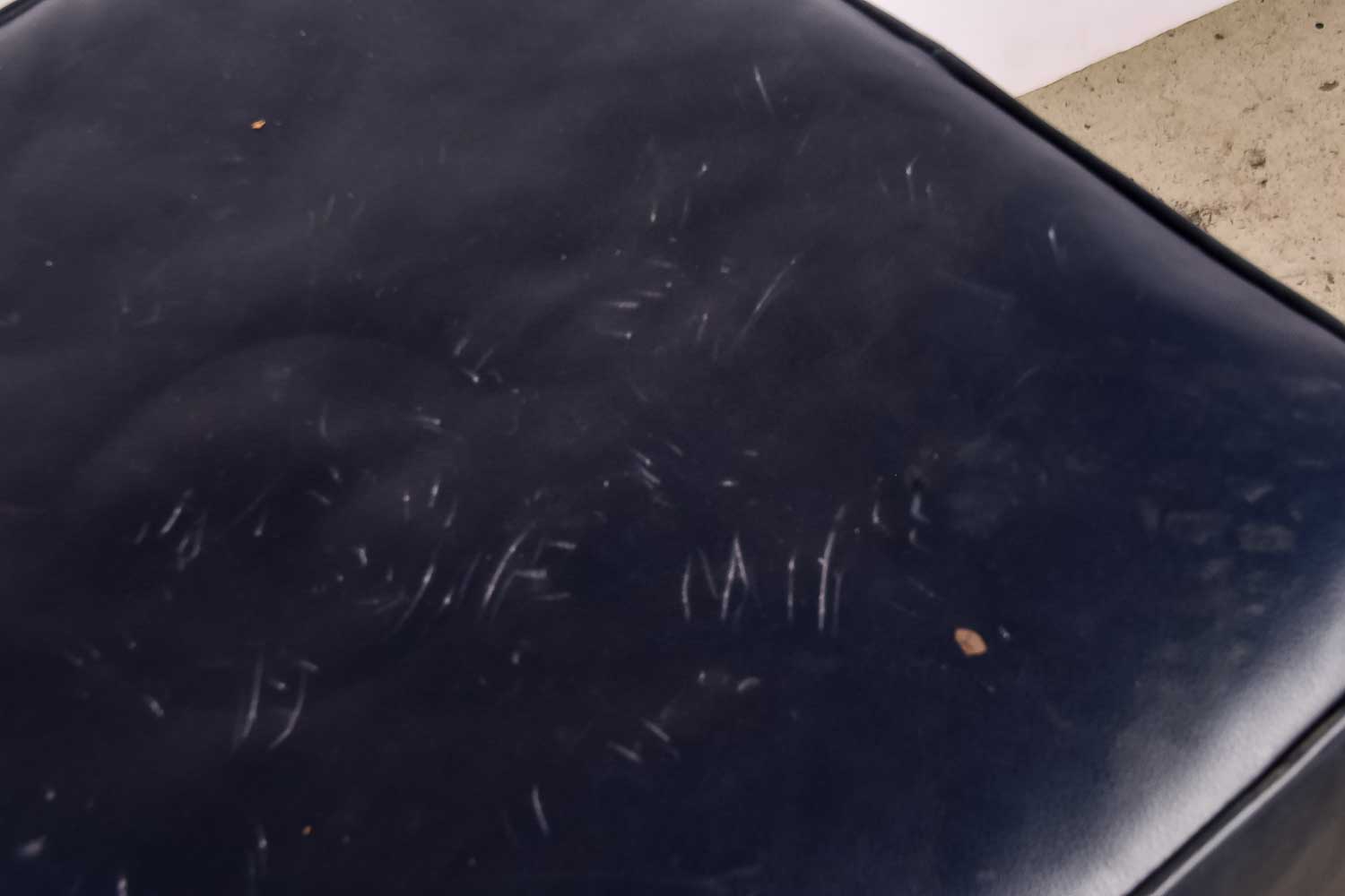 Navy Leather Ottoman