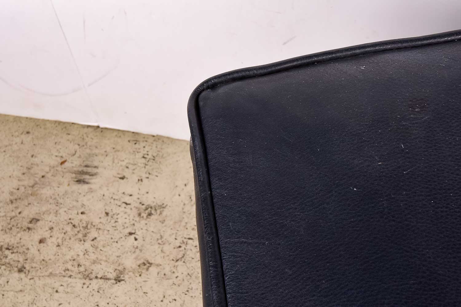 Navy Leather Ottoman