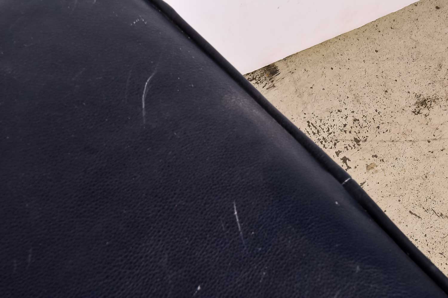 Navy Leather Ottoman