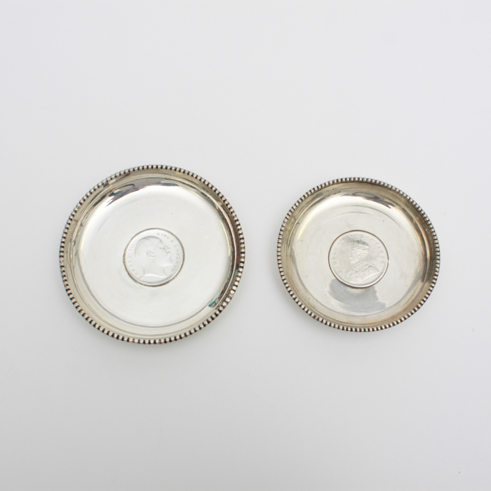 1906 and 1918 Indian Rupee Coin Sterling Silver Dishes
