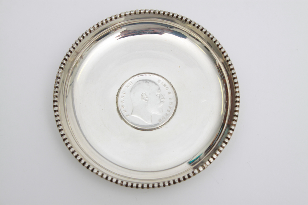 1906 and 1918 Indian Rupee Coin Sterling Silver Dishes