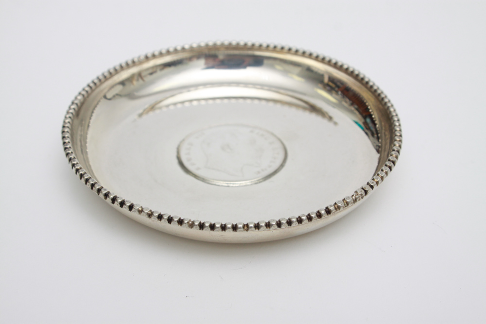 1906 and 1918 Indian Rupee Coin Sterling Silver Dishes