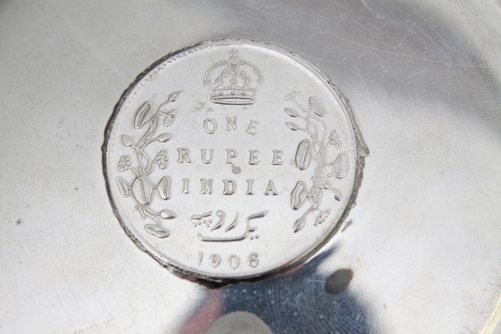 1906 and 1918 Indian Rupee Coin Sterling Silver Dishes