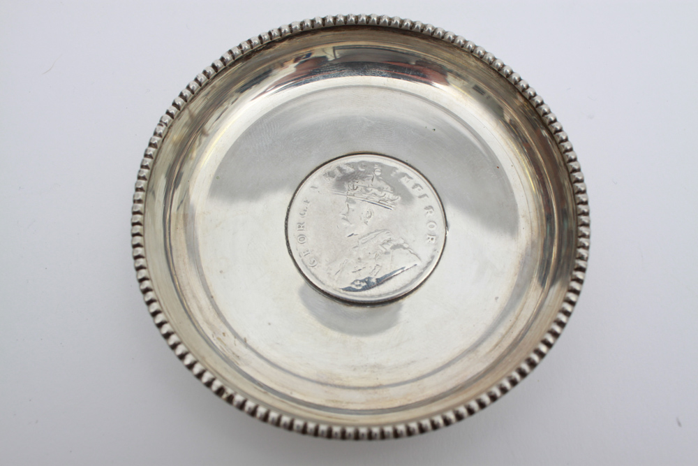 1906 and 1918 Indian Rupee Coin Sterling Silver Dishes