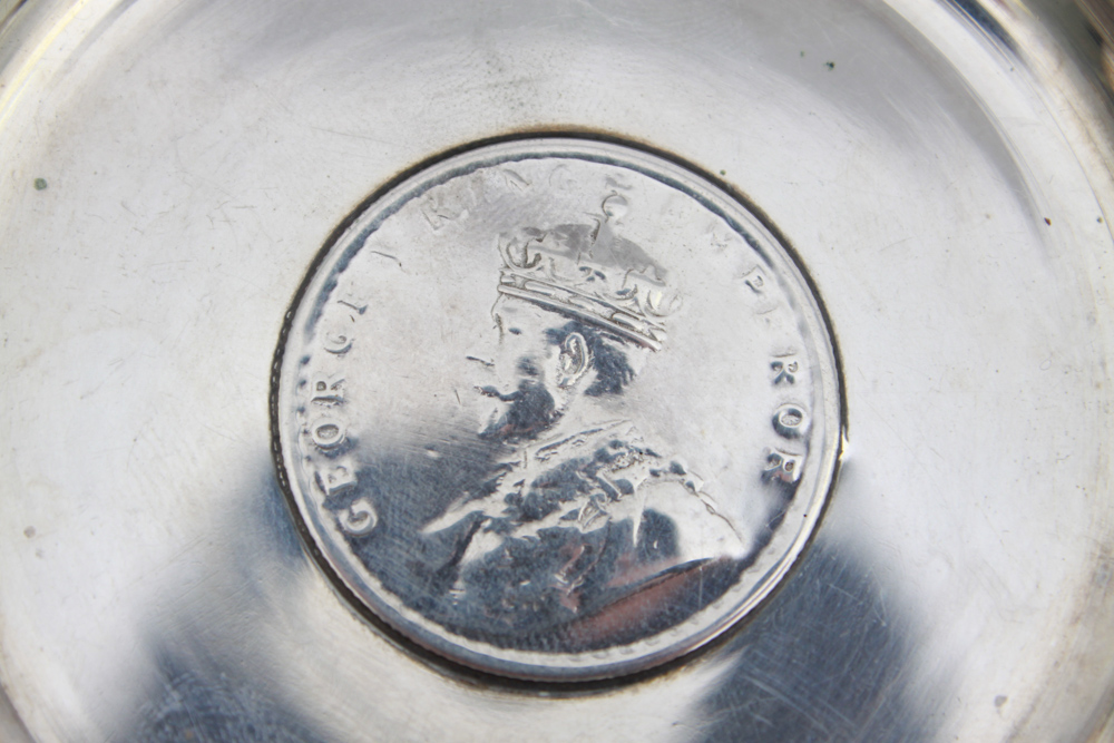 1906 and 1918 Indian Rupee Coin Sterling Silver Dishes