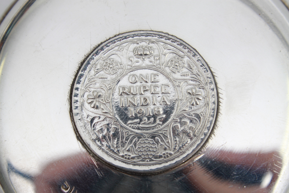 1906 and 1918 Indian Rupee Coin Sterling Silver Dishes