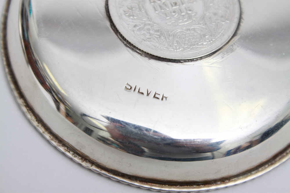 1906 and 1918 Indian Rupee Coin Sterling Silver Dishes