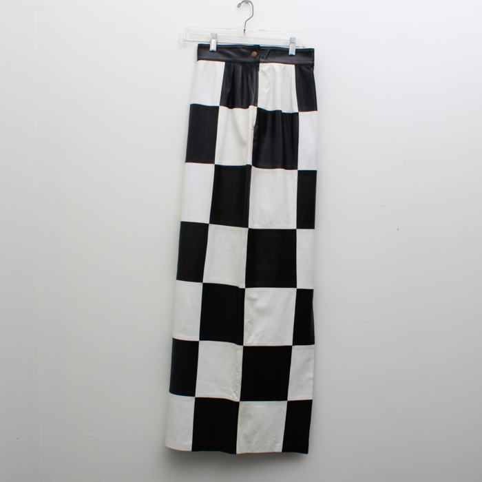 Italian Leather Black and White Checkerboard Skirt