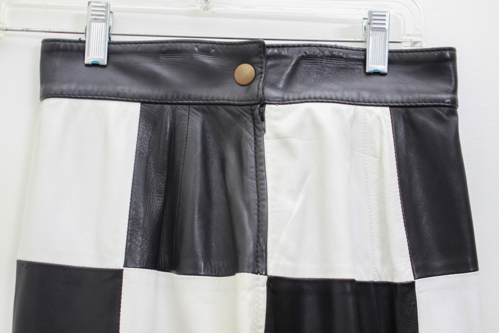 Italian Leather Black and White Checkerboard Skirt