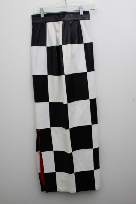 Italian Leather Black and White Checkerboard Skirt