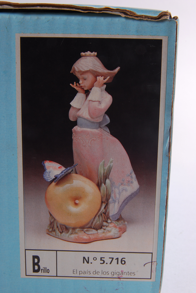Lladro "Land of the Giants Girl , Apple, Butterfly" Figurine