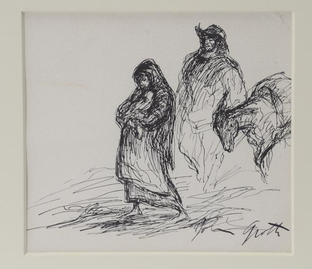 John Groth Signed Ink Drawing "Western Family"