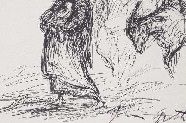 John Groth Signed Ink Drawing "Western Family"