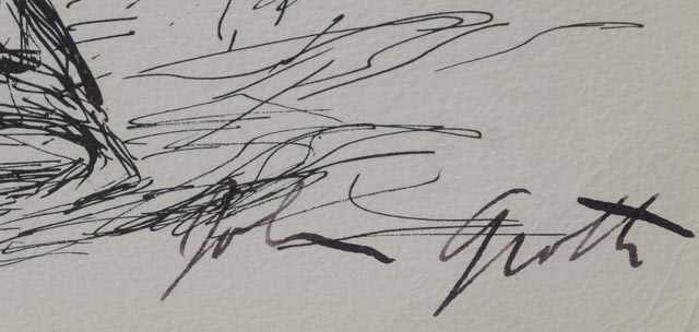 John Groth Signed Ink Drawing "Western Family"