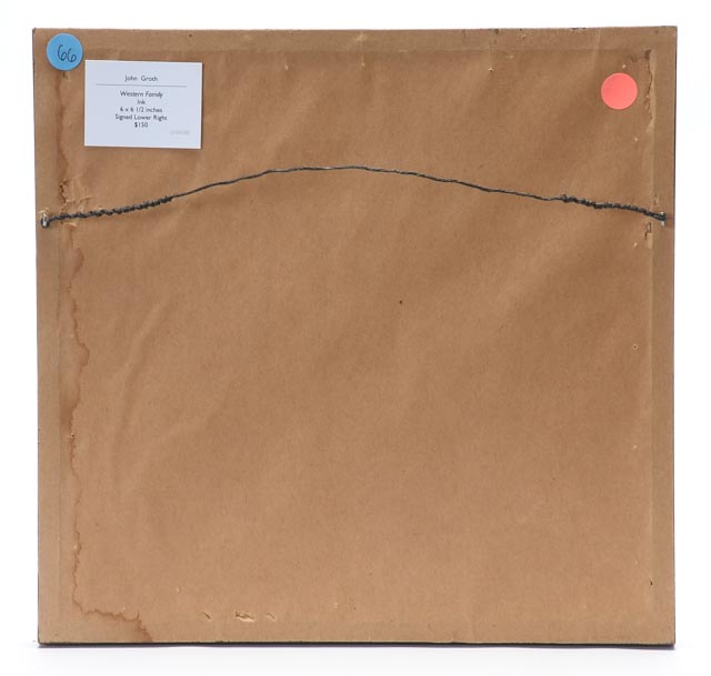 John Groth Signed Ink Drawing "Western Family"