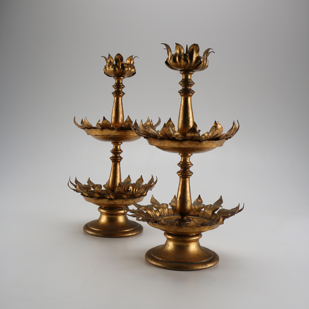 Pair of Gold Tone Metal Sunflower Candlesticks