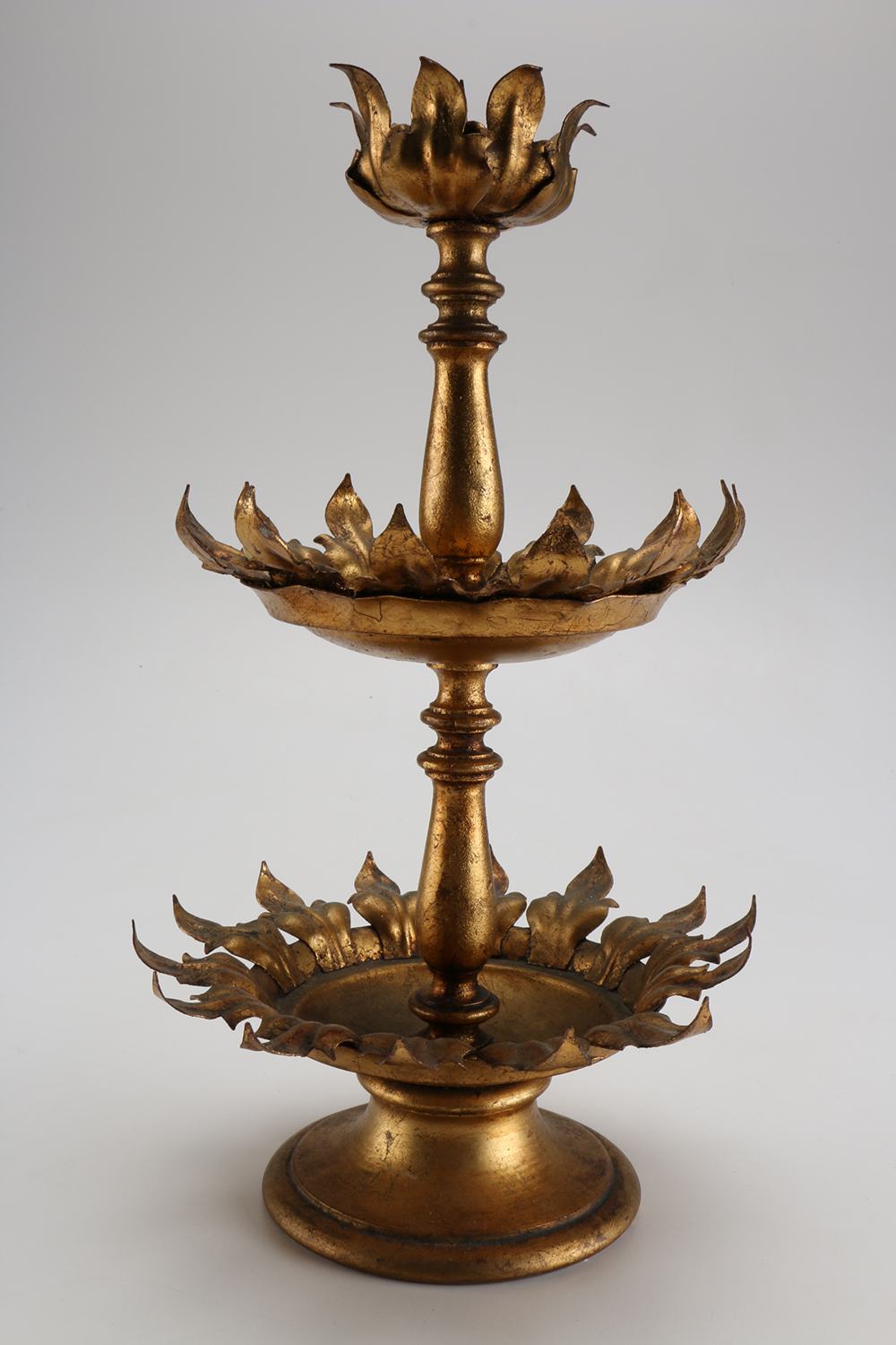 Pair of Gold Tone Metal Sunflower Candlesticks