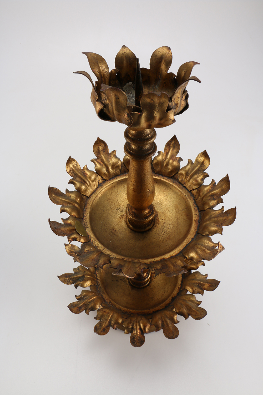 Pair of Gold Tone Metal Sunflower Candlesticks