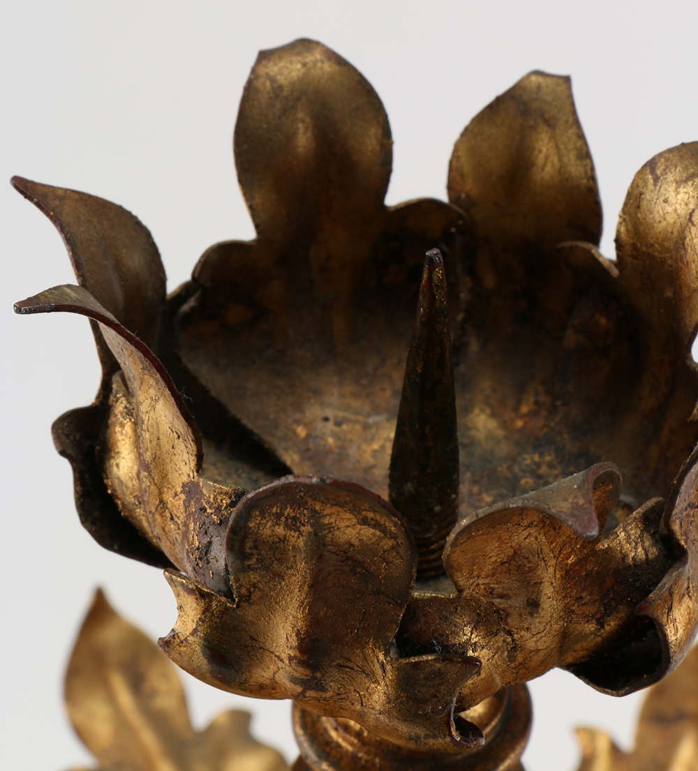 Pair of Gold Tone Metal Sunflower Candlesticks