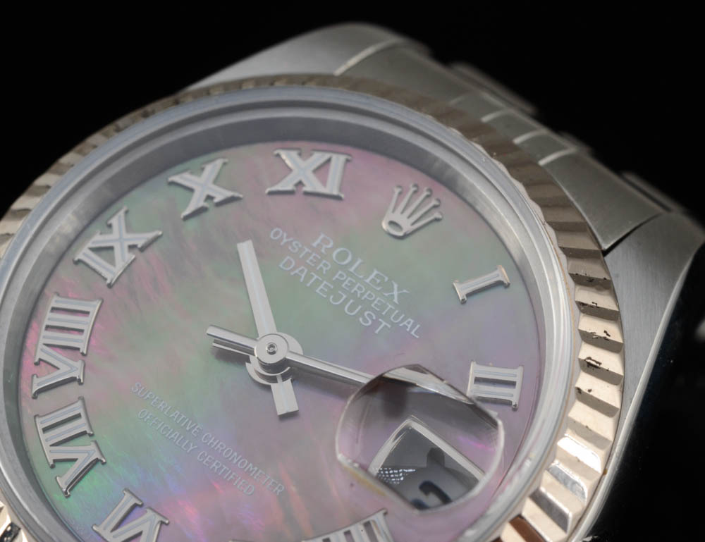 Women's Rolex Datejust Stainless Steel and 18K White Gold 79174 Black MOP Dial Automatic Watch