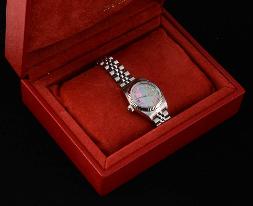 Women's Rolex Datejust Stainless Steel and 18K White Gold 79174 Black MOP Dial Automatic Watch