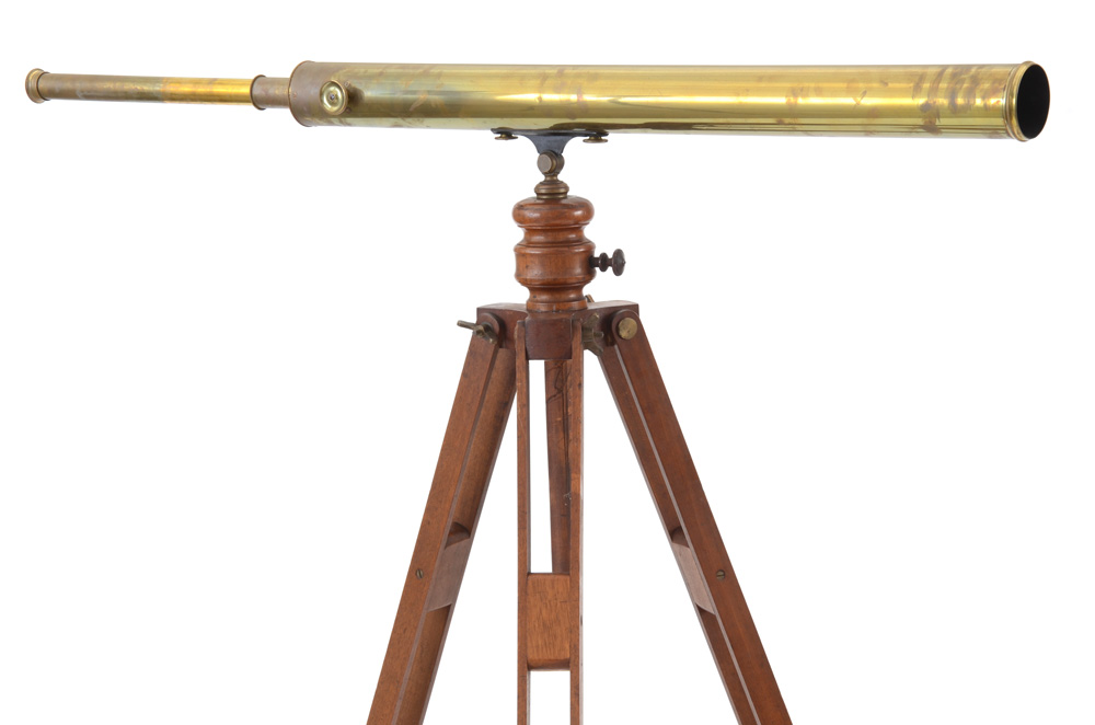 Antique French Bardou & Sons Brass Telescope with Wooden Tripod