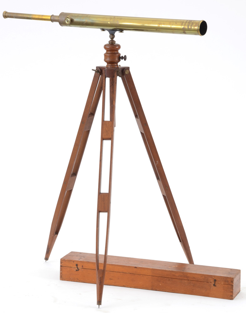 Antique French Bardou & Sons Brass Telescope with Wooden Tripod