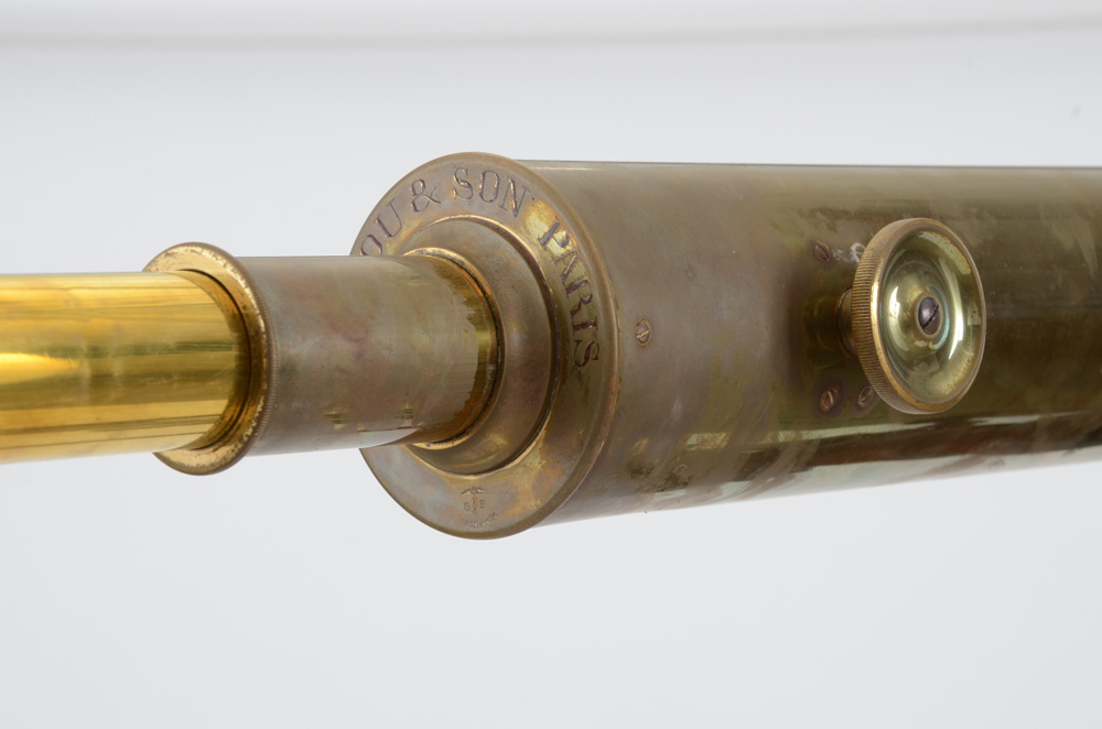 Antique French Bardou & Sons Brass Telescope with Wooden Tripod