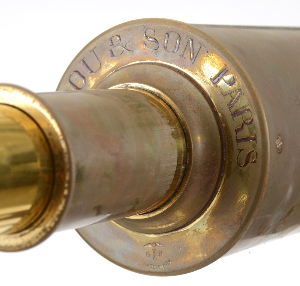 Antique French Bardou & Sons Brass Telescope with Wooden Tripod