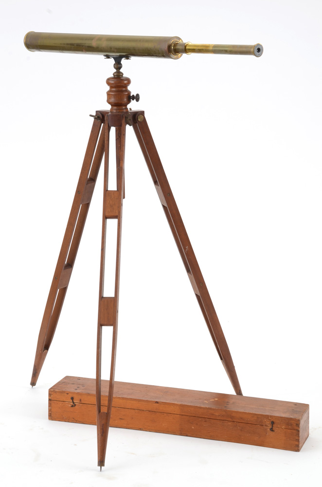 Antique French Bardou & Sons Brass Telescope with Wooden Tripod