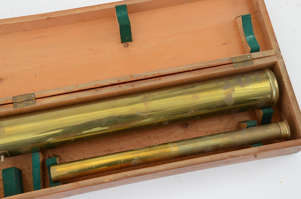 Antique French Bardou & Sons Brass Telescope with Wooden Tripod
