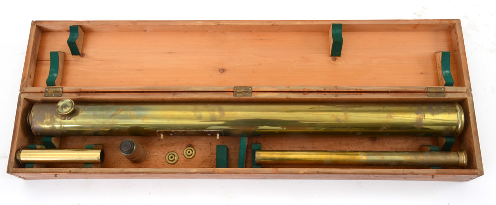 Antique French Bardou & Sons Brass Telescope with Wooden Tripod