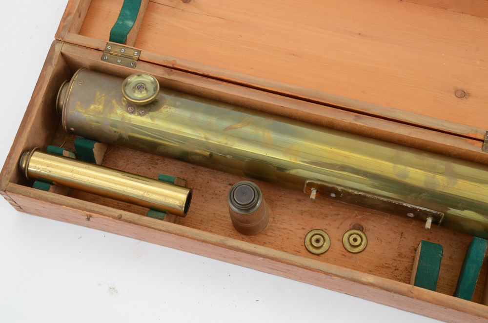 Antique French Bardou & Sons Brass Telescope with Wooden Tripod