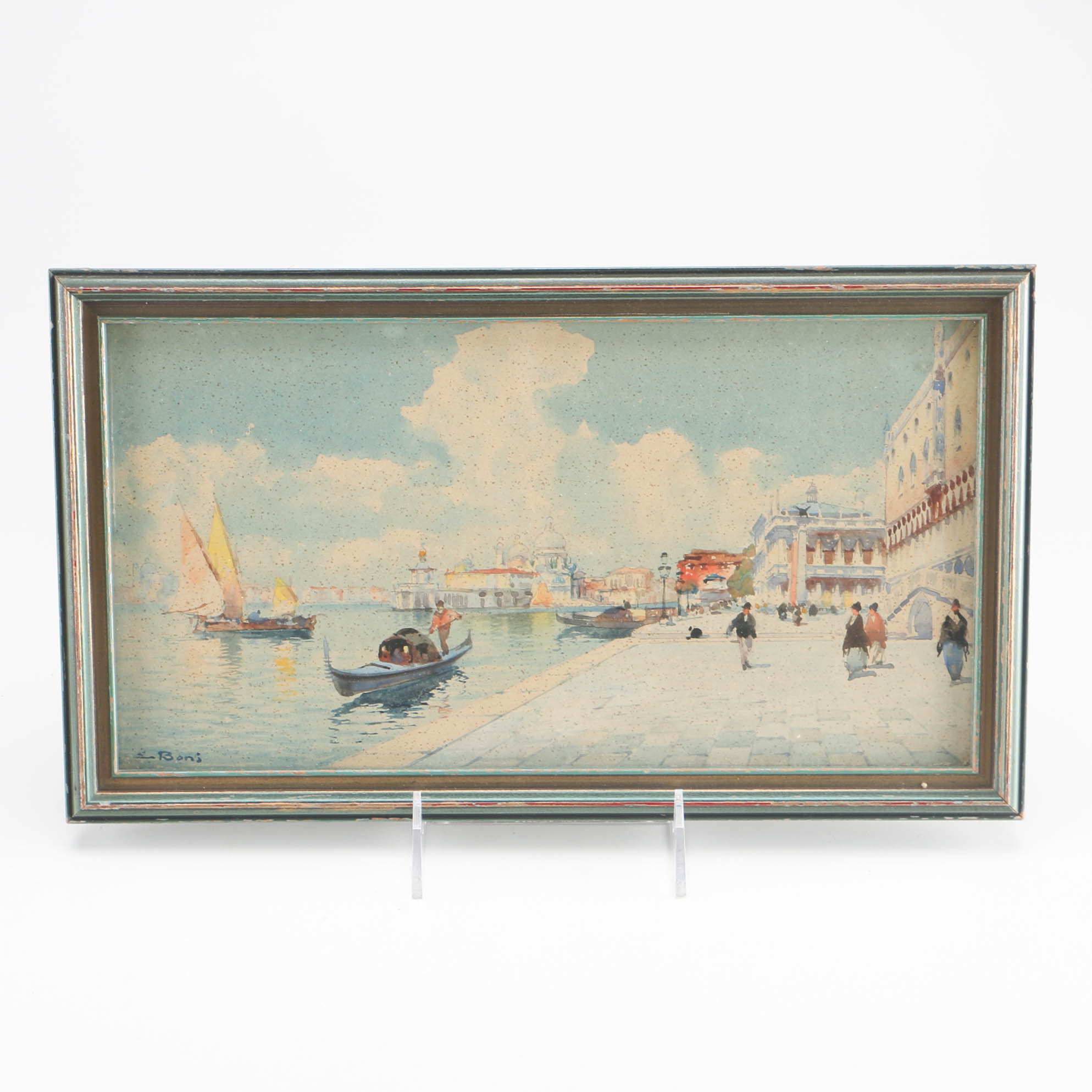 Original Emilio Boni Watercolor of Italian Scene