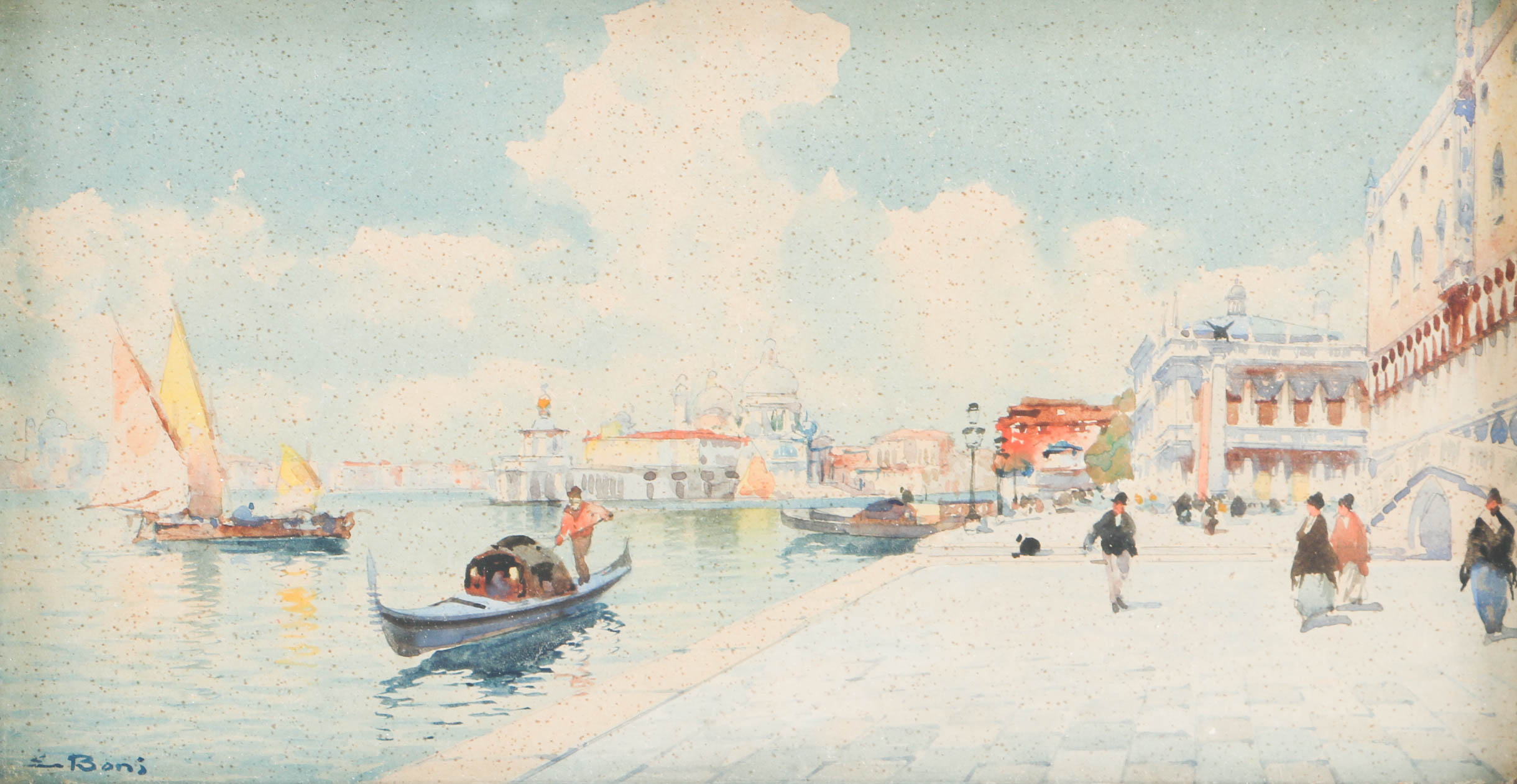 Original Emilio Boni Watercolor of Italian Scene