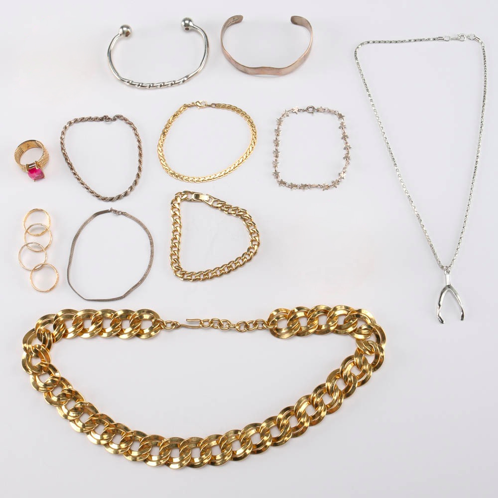 Silver Tone and Gold Tone Costume Jewelry Including Sterling