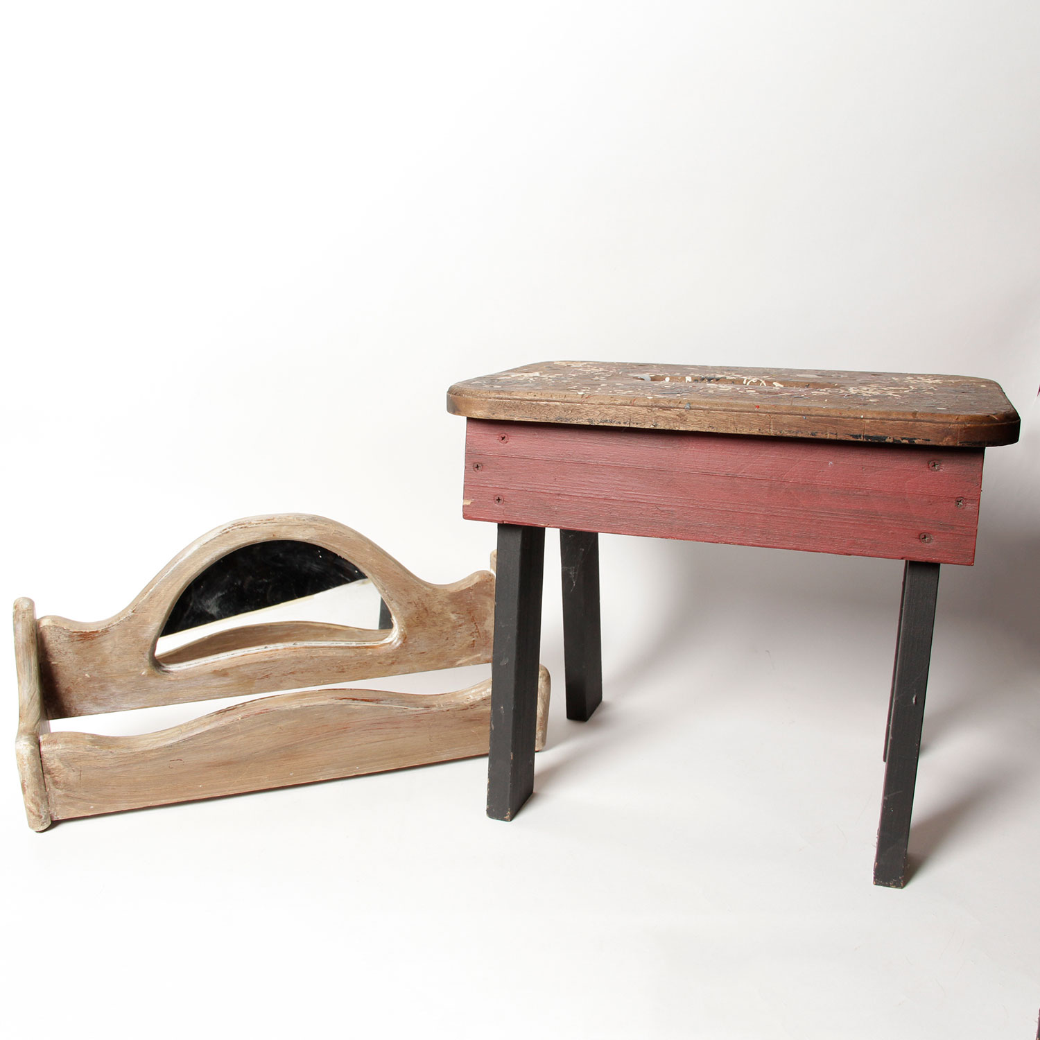 Antique Stool and Mirror Wall Shelf