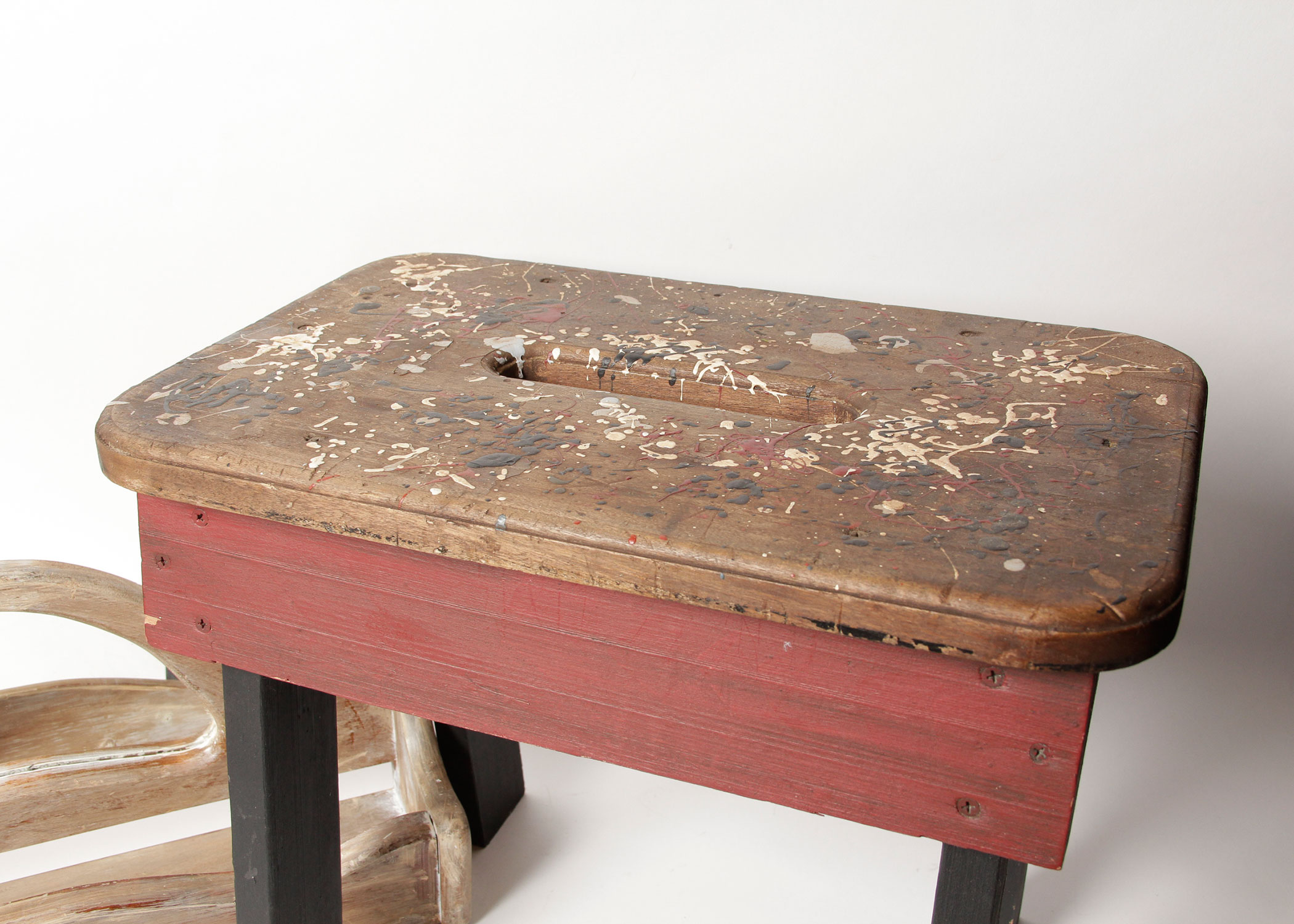 Antique Stool and Mirror Wall Shelf