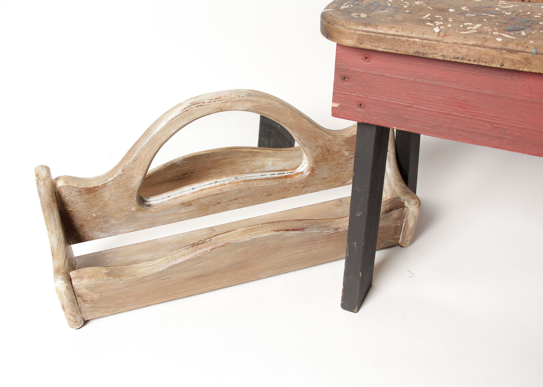 Antique Stool and Mirror Wall Shelf