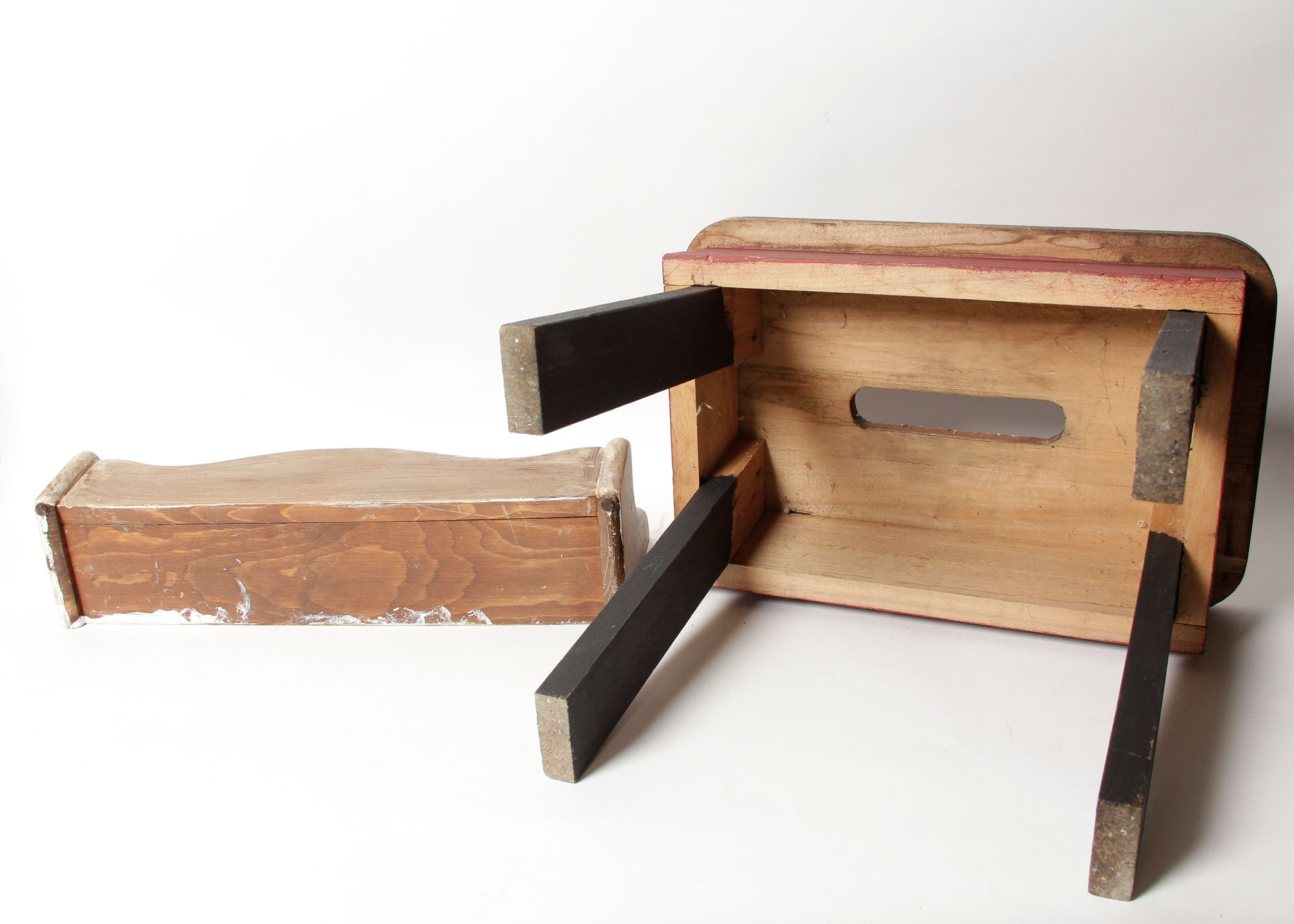 Antique Stool and Mirror Wall Shelf