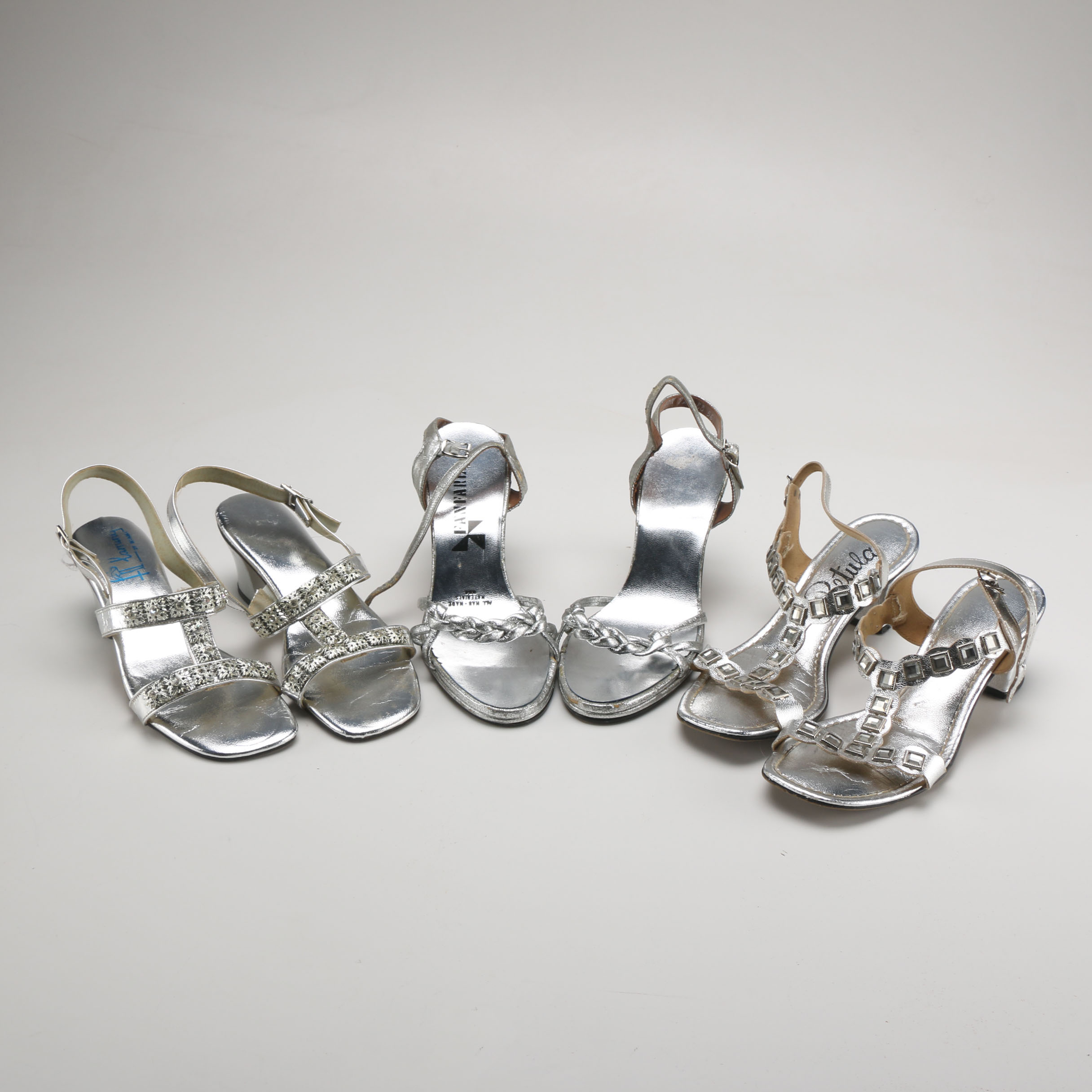Three Pairs Of Vintage Metallic Silver Tone Heels