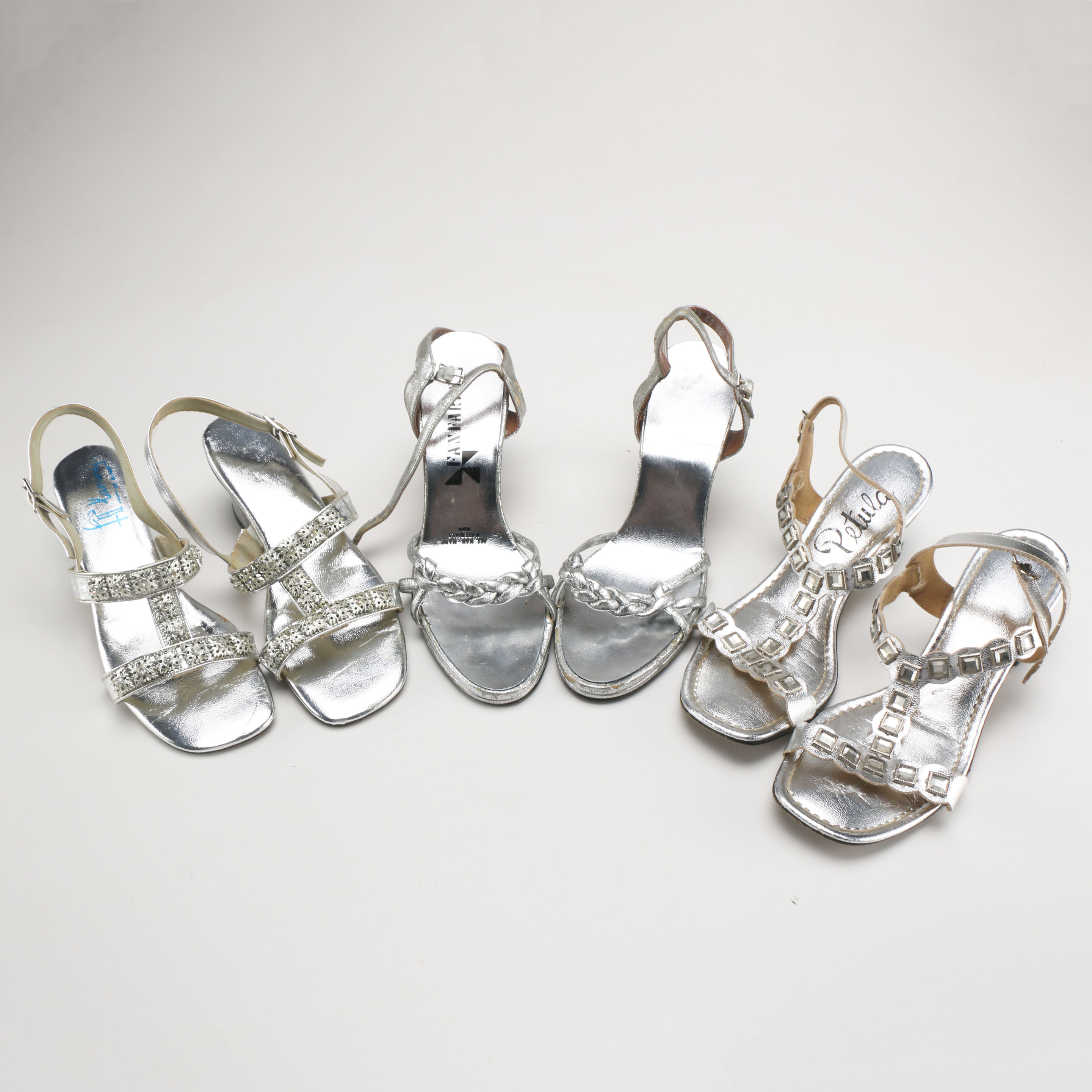 Three Pairs Of Vintage Metallic Silver Tone Heels