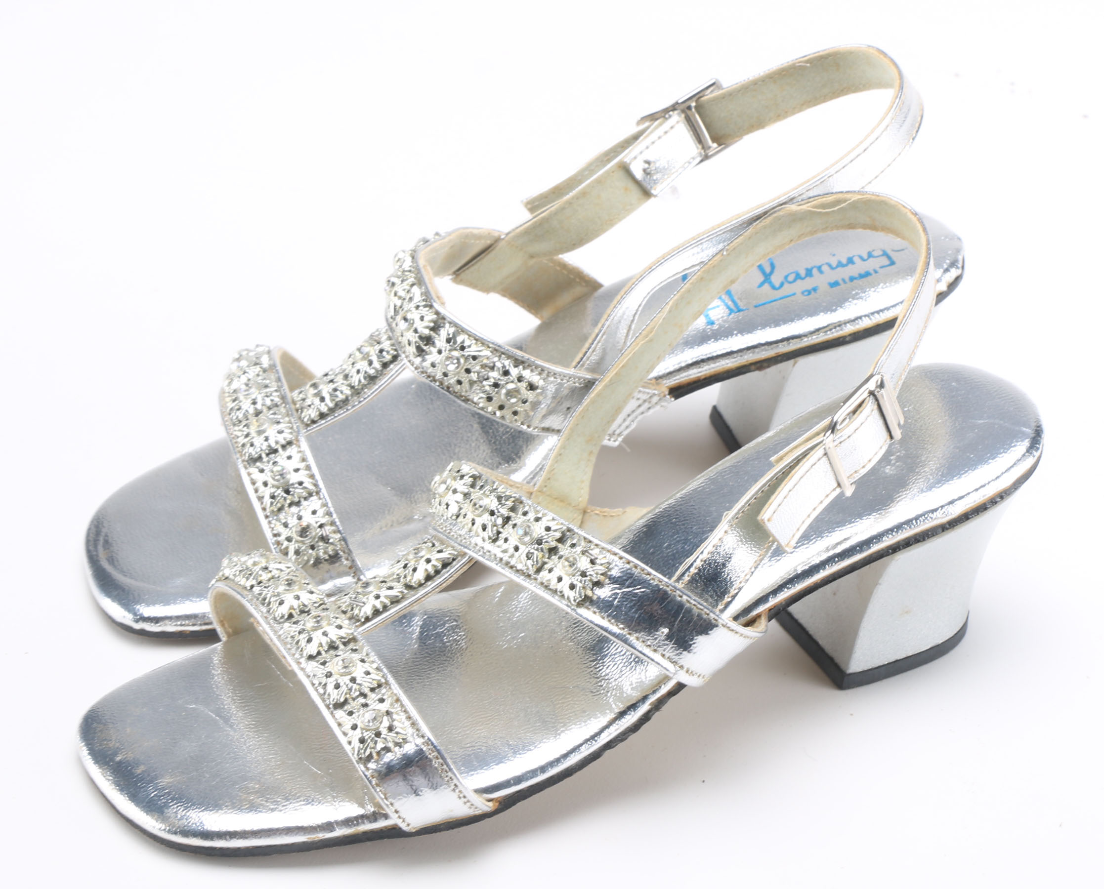 Three Pairs Of Vintage Metallic Silver Tone Heels