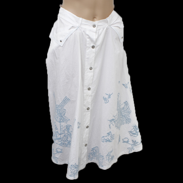 Oilily Vintage Cotton Skirt with Flocked Dutch Windmill Motif