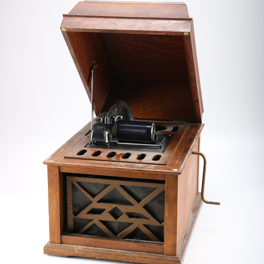 Antique Thomas Edison Amberola Phonograph with Cylinders