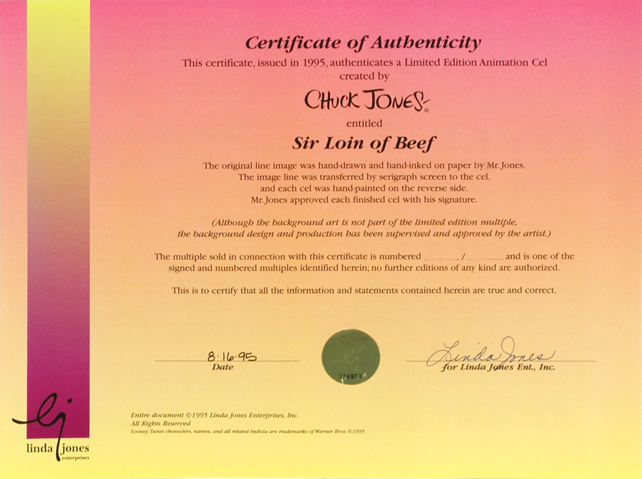 Chuck Jones "Sir Loin of Beef" Animation Cel